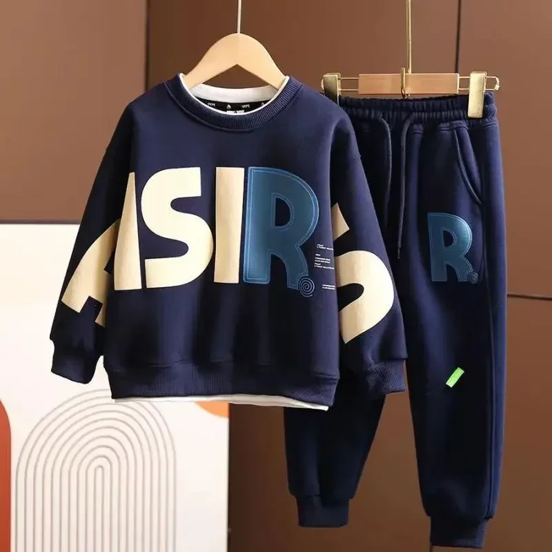 

Korea Style Autumn Casual Kids Clothes Boy Set Letter Print Pullover Sweatshirt Top and Jogger Pants Suit Kids Tracksuit 5-14 Y