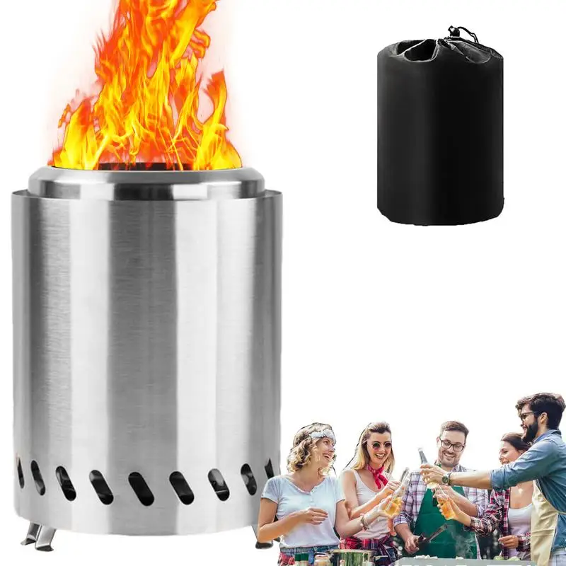 

Camping Fire Heating Stove 360-degree Spiral Airflow Keep Warm Camping Stove With Bag Tabletop Fire Pit Stainless For Terrace