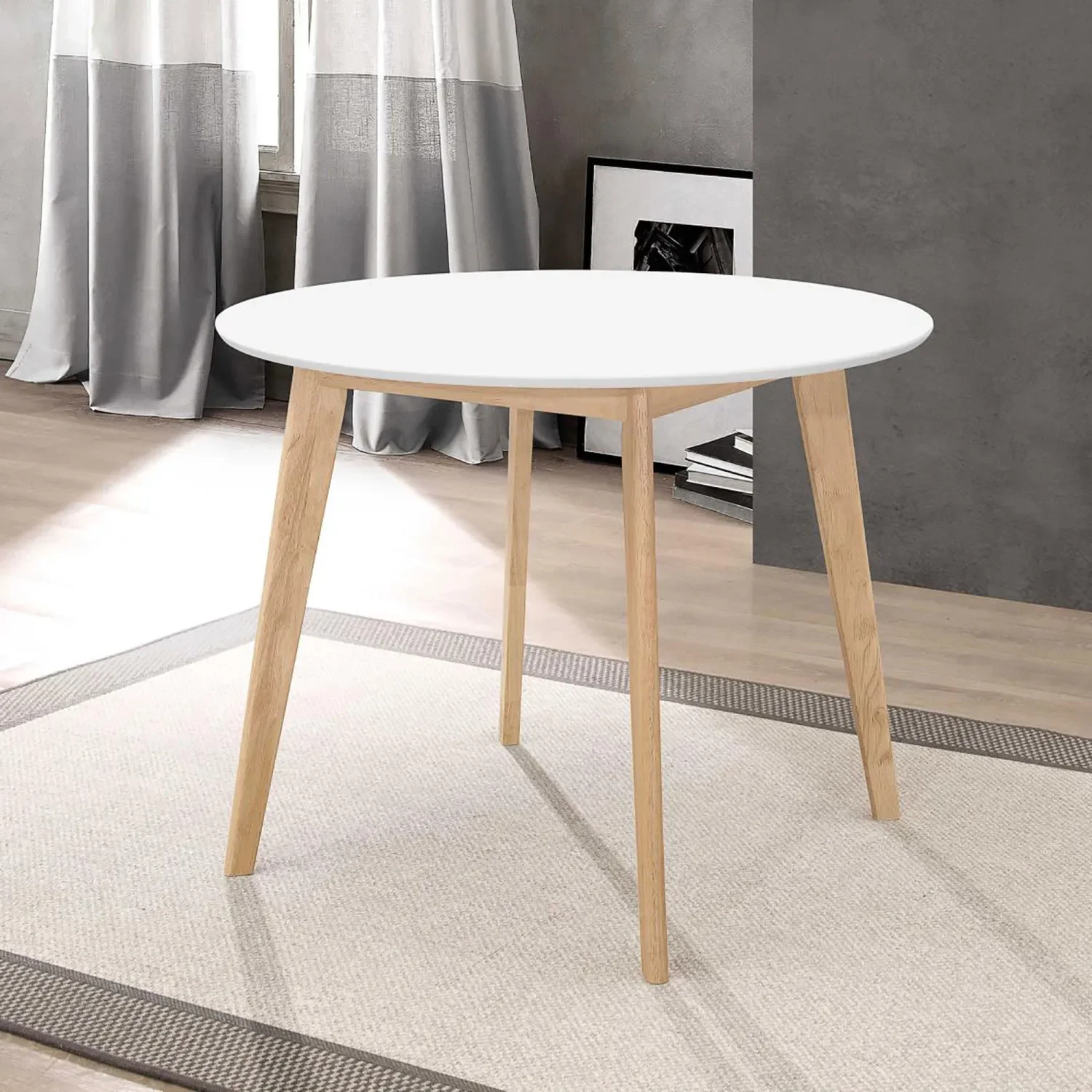 Elegant Matte White and Natural Round Dining Table with Classic Design for Stylish Home Decor and Modern Living Room Furniture m 
Elegant Matte White and Natural Round Dining Table with Classic Design for Stylish Home Decor and Modern Living Room Furniture m