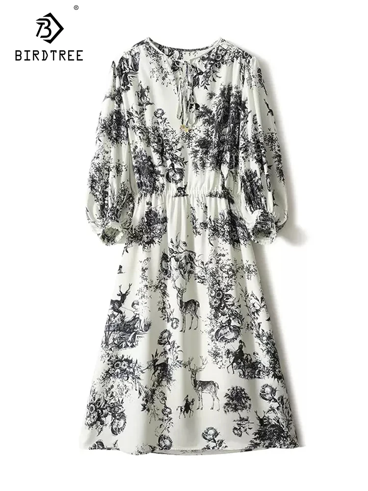 

Платье Птичье дерево, 23 мм, 90% шелк тутового шелкопряда, элегантное женское платье с рукавом-фонариком, платье для отпуска во французском стиле, лето 2024, D44779QC