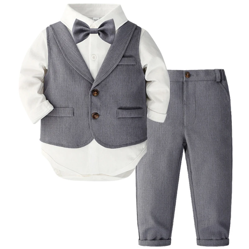 

4Piece Sets Spring Autumn Baby Boy Clothes Fashion Gentleman Vest+Newborn Jumpsuits+Pants+Tie Toddler Boutique Outfits BC1821