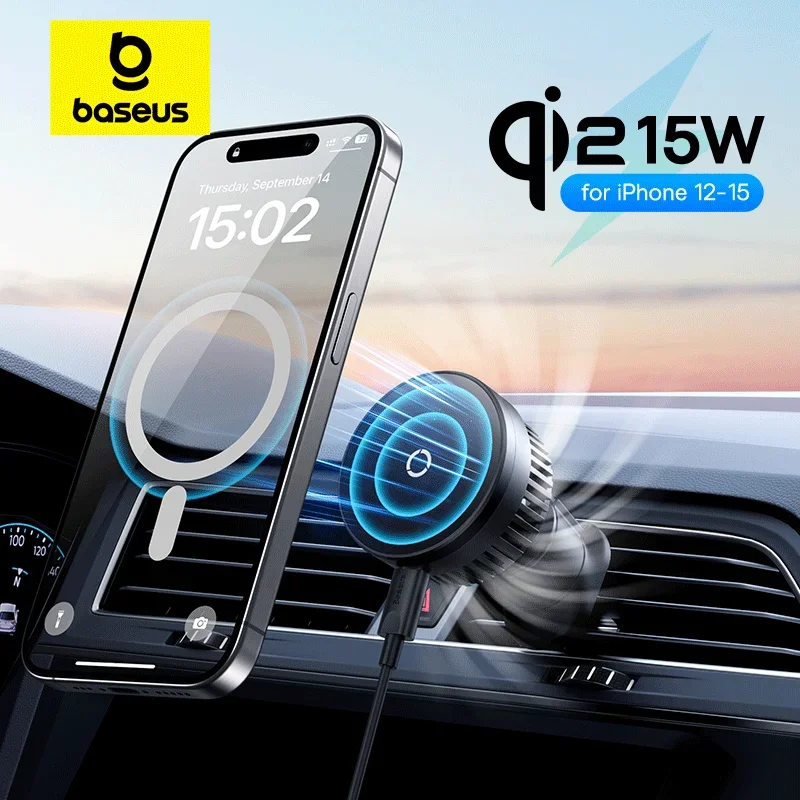 

Baseus qi2 for iPhone 15/14/13/12 Pro Max / MagSafe 15W magnetic wireless charger car vent mount phone holder