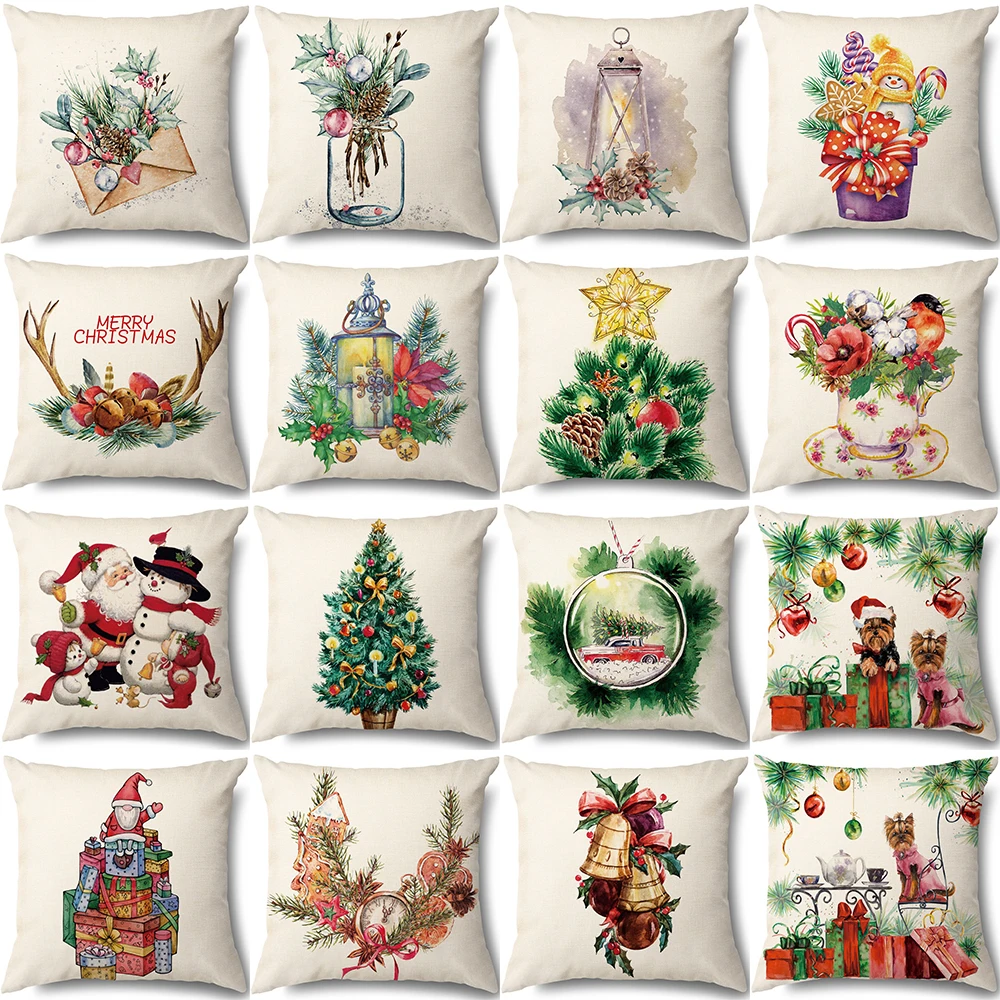 

Merry Christmas Cushion Cover 18x18 Inches Christmas Tree Santa Claus Pillowcases Couch Cushions Pillow Case Decor Pillow Covers