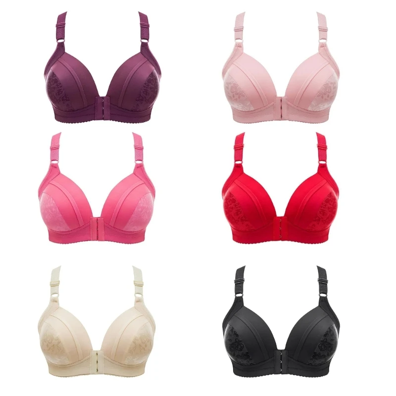 

Womens Wireless Front Closure Floral Bras Push Up Full Coverage No Underwire Bralette Underwear for Daily Everyday Wear