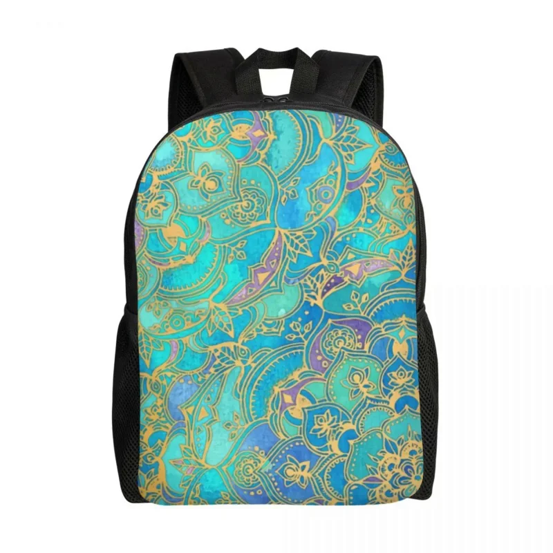 

Sapphire Jade Stained Glass Mandala Backpacks Women Men College School Students Bookbag Fits 15 Inch Laptop Bohemian Boho Bags