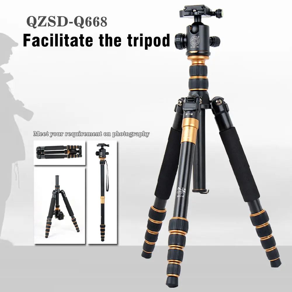 

QZSD Q668 Camera Tripod 61'' Aluminum Compact Tripod with Ball Head Quick 1/4 Release Plate DSLR Tripod Monopod for Photography