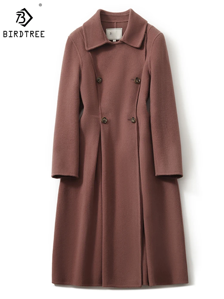 

Birdtree 100%Wool Elegant Coat Solid Color Slim Double-breasted Warm Versatile Temperament Commute Overcoat Winter C3N353QD