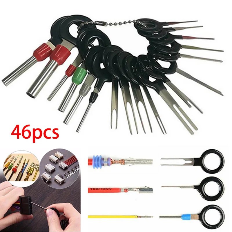 46PCS Car Electrical Terminal Plug Wiring Connector Pin Extractor Removal Tool Extraction Pick Connector Crimp Pin Back Needle R
46PCS Car Electrical Terminal Plug Wiring Connector Pin Extractor Removal Tool Extraction Pick Connector Crimp Pin Back Needle R