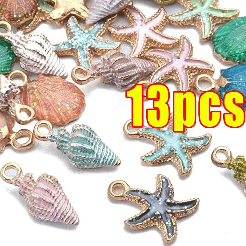 

13Pcs Sea Shell Seashell Starfish Charms Pendants For DIY Crafting Anklet Bracelet Jewelry Making Accessories Supplies Handmade