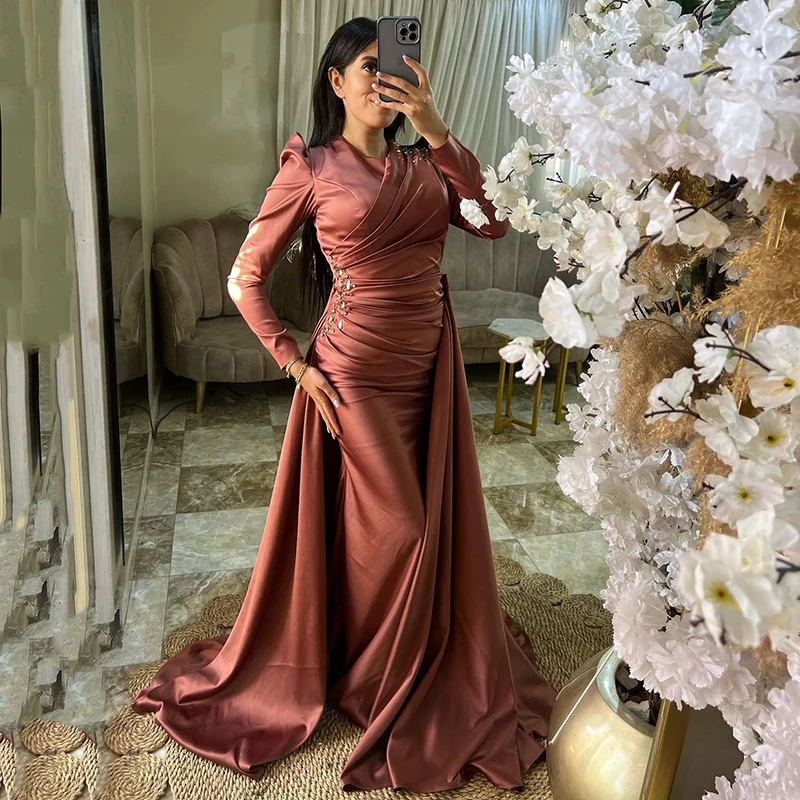

Thinyfull 2024 Mermaid Prom Evening Dresses V-Neck Long Sleeve Beading Night Dress Saudi Arabia Cocktail Party Gowns Custom Size