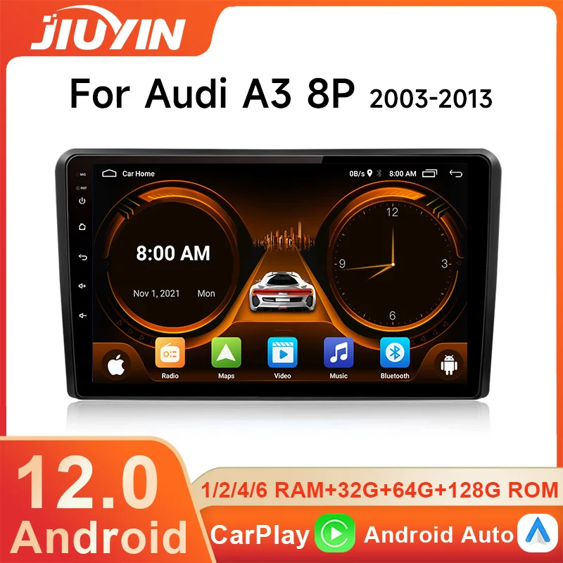 

JIUYIN 9 Inch Car Radio 2 Din Android 12 Stereo With Screen For Audi A3 8P 2003-2012 Carplay Intelligent System Multimedia Wifi