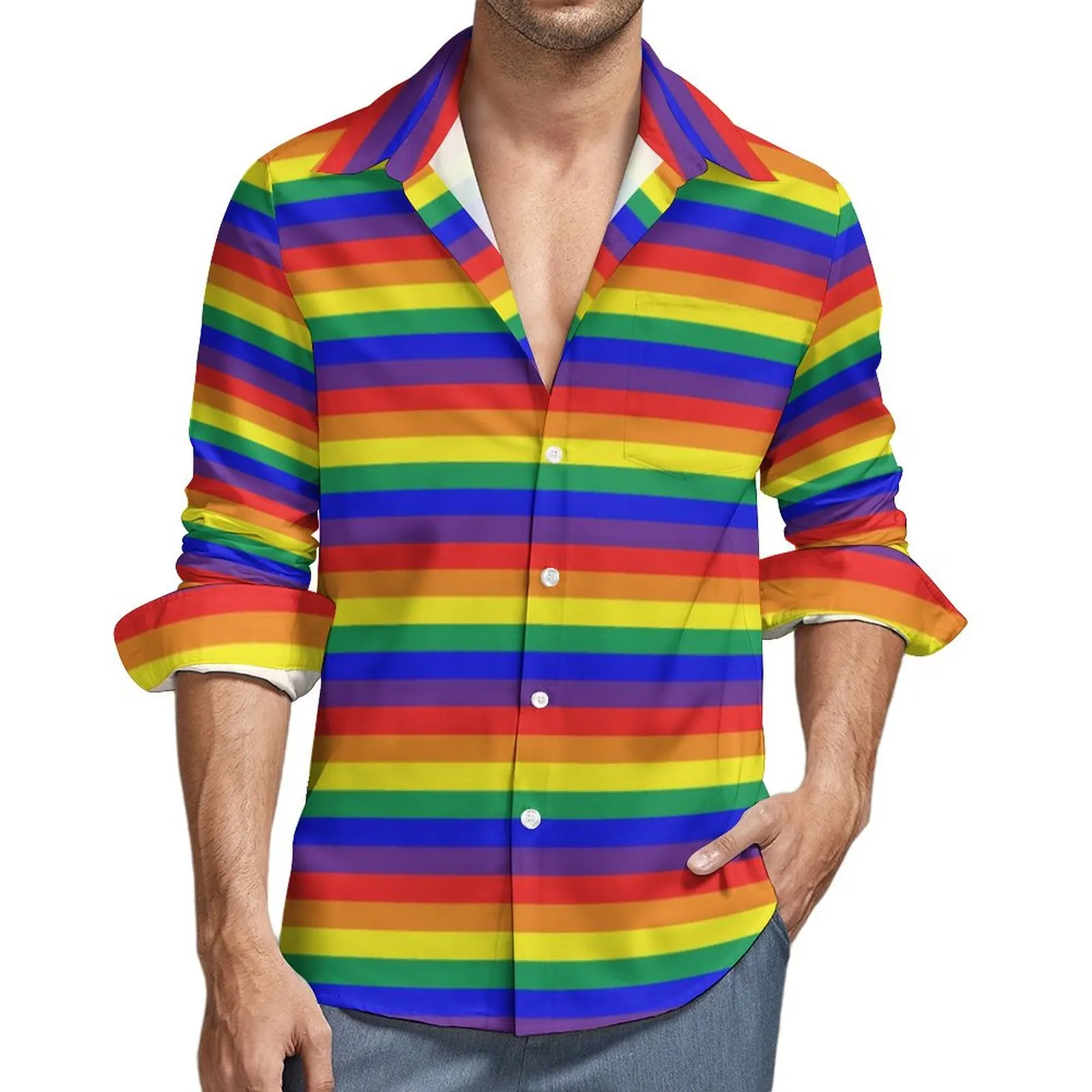 Rainbow Striped Blouse Male Colorful Stripes Print Shirt Long Sleeve Retro Harajuku Casual Shirts Spring Clothing Plus Size 
Rainbow Striped Blouse Male Colorful Stripes Print Shirt Long Sleeve Retro Harajuku Casual Shirts Spring Clothing Plus Size