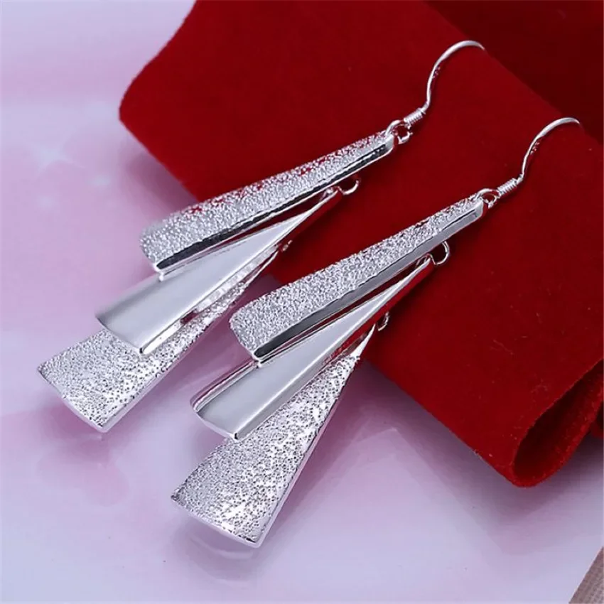 

Retro triangle charms earrings beautiful silver color for women lady gift wedding party nice cute jewelry , E015