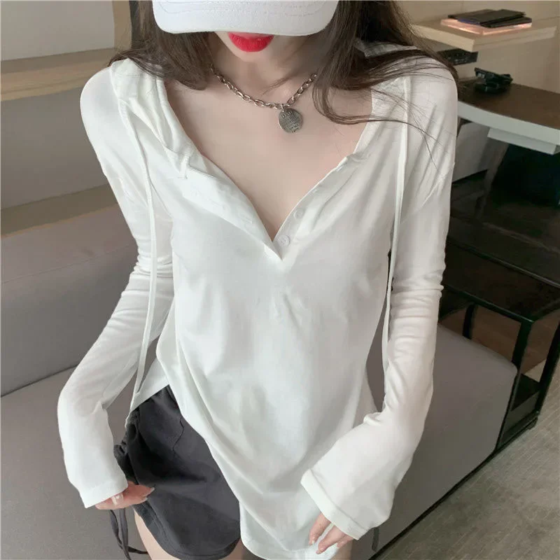 LKSK White Hooded Blouse Women Sexy Irregular Thin Button Up Shirts Woman Summer Casual Loose Solid Long Sleeve Blusas Tops
LKSK White Hooded Blouse Women Sexy Irregular Thin Button Up Shirts Woman Summer Casual Loose Solid Long Sleeve Blusas Tops