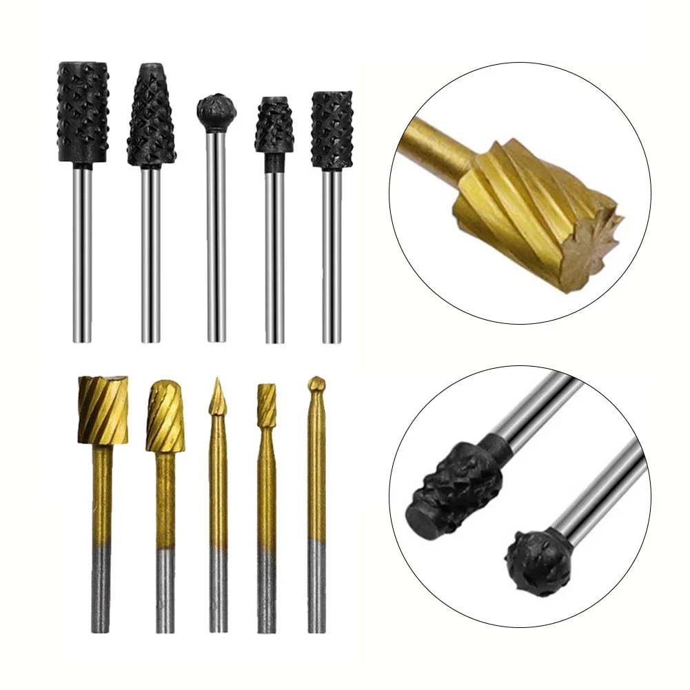 10pcs Titanium Cutting Rotary Burr Set High Speed Steel Wood Milling Burrs Engraving Drill For Wood Grinding Dremel Rotary Tool
10pcs Titanium Cutting Rotary Burr Set High Speed Steel Wood Milling Burrs Engraving Drill For Wood Grinding Dremel Rotary Tool