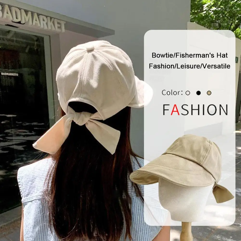 

Women Summer Hat Cotton Big Bow Bucket Hat Foldable Brim Hats Uv Cap Fisherman Wide Beach Pana V7y0