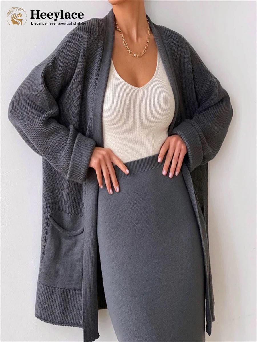 Elegant Temperament Skirts Sets Vestido Women Loose Lace Cardigan and Mid-length Dress 2 Pieces Female Vintage Casual Tracksuit
Elegant Temperament Skirts Sets Vestido Women Loose Lace Cardigan and Mid-length Dress 2 Pieces Female Vintage Casual Tracksuit