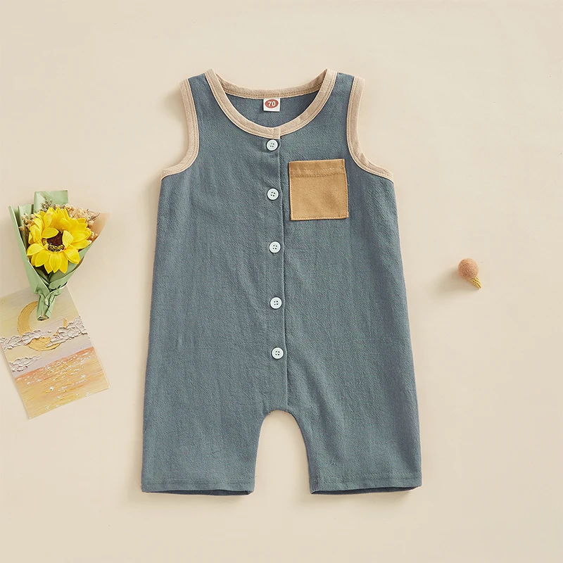 Детский летний комбинезон без рукавов, на пуговицах
Детский летний комбинезон без рукавов, на пуговицах