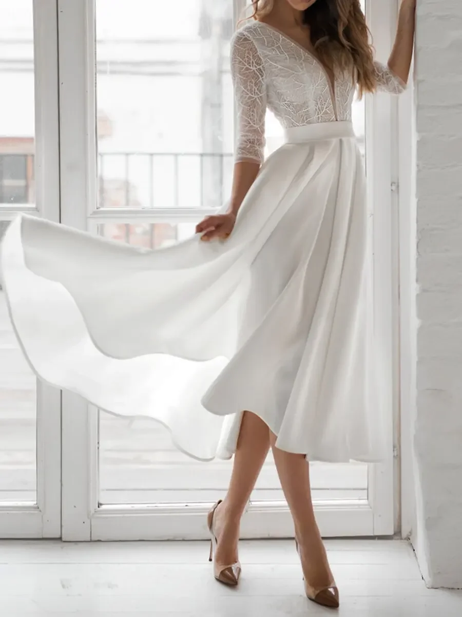 2024 new Solid color white long-sleeved deep v-neck backless skirts mid length dress party evening dresses
2024 new Solid color white long-sleeved deep v-neck backless skirts mid length dress party evening dresses