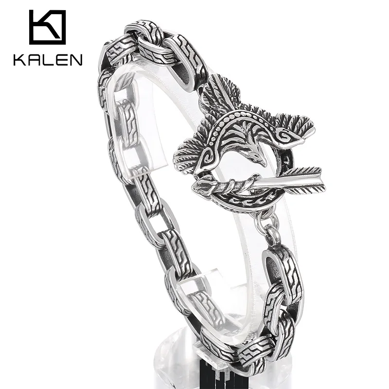 

Vintage Eagle Head Arrow Clasp Bracelet for Men Punk Stainless Steel Patterned Link Chain Bangle Wristband Bikers Jewelry Gift