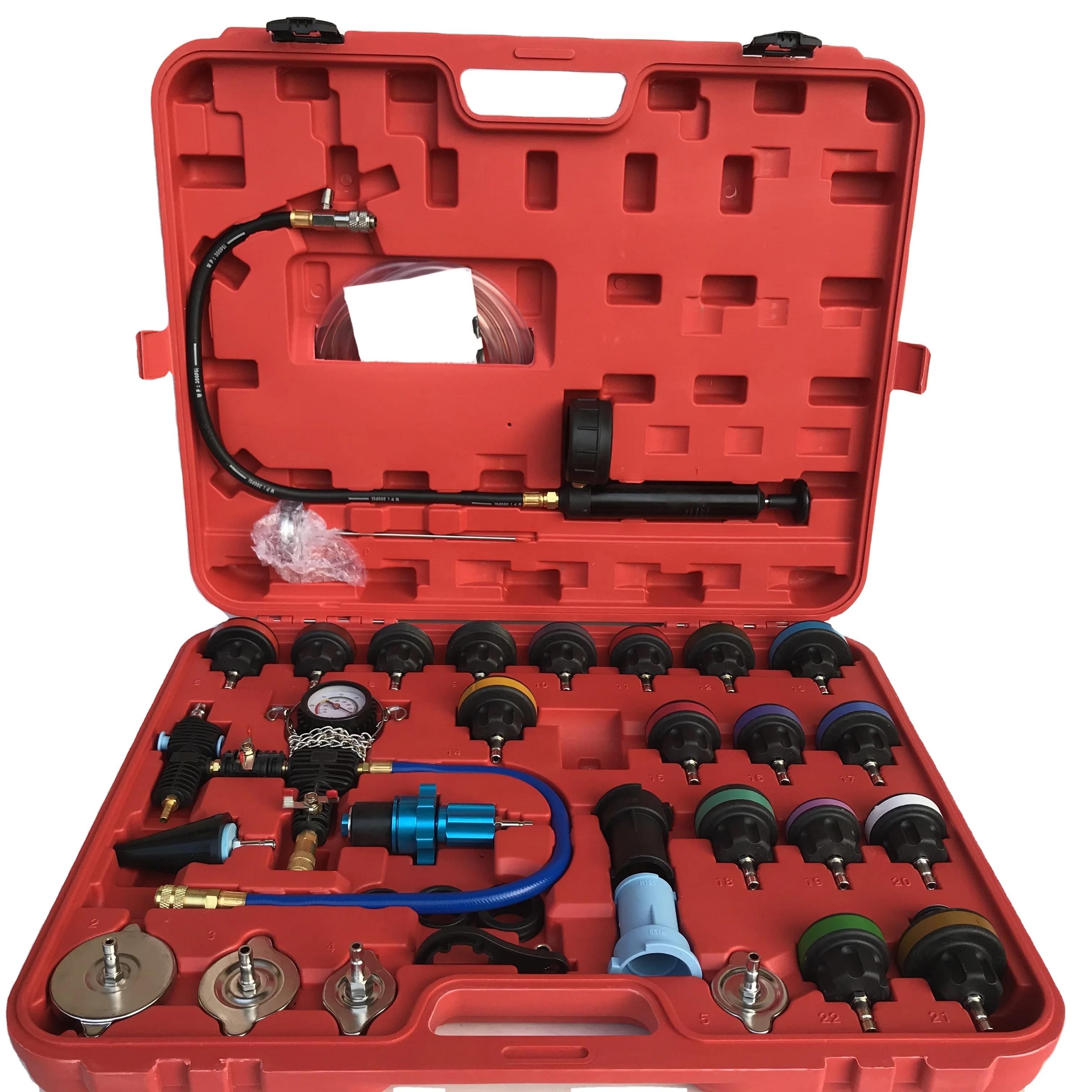 

High Quality 34 Pieces Car Water Tank Leak Detector Pressure Test Kit Repair Tools Radiator Vehicle Tools Leak Detector
