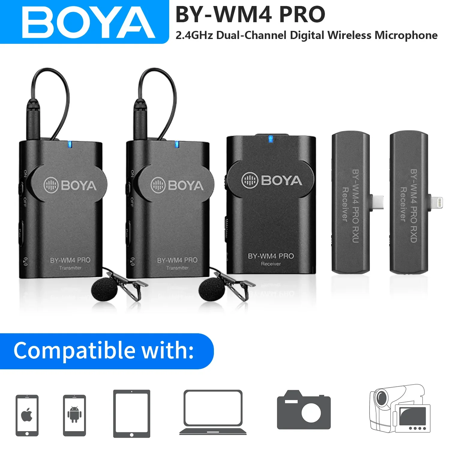 

BOYA BY-WM4 PRO Wireless Lavalier Lapel Microphone for iPhone Android Smartphone DSLR Cameras Youtube Recording Streaming Vlog