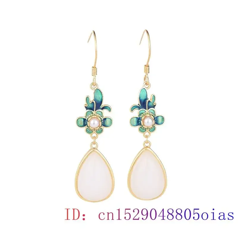 

White Jade Water drop Earring Natural 925 Silver Fashion Gemstone Zircon Women Charm Gifts Amulet Crystal Chalcedony Jewelry