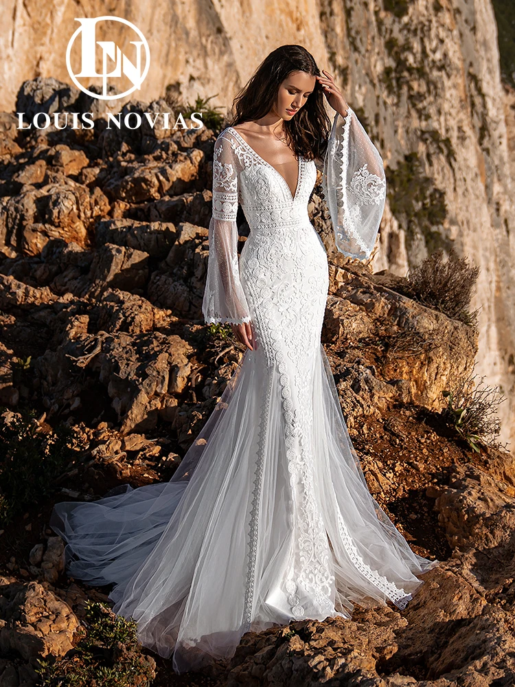 LOUIS NOVIAS Mermaid Wedding Dress 2024 Deep V-neck Backless Appliques Flare Sleeve Wedding Gown High Quality Vestidos De Novia
LOUIS NOVIAS Mermaid Wedding Dress 2024 Deep V-neck Backless Appliques Flare Sleeve Wedding Gown High Quality Vestidos De Novia