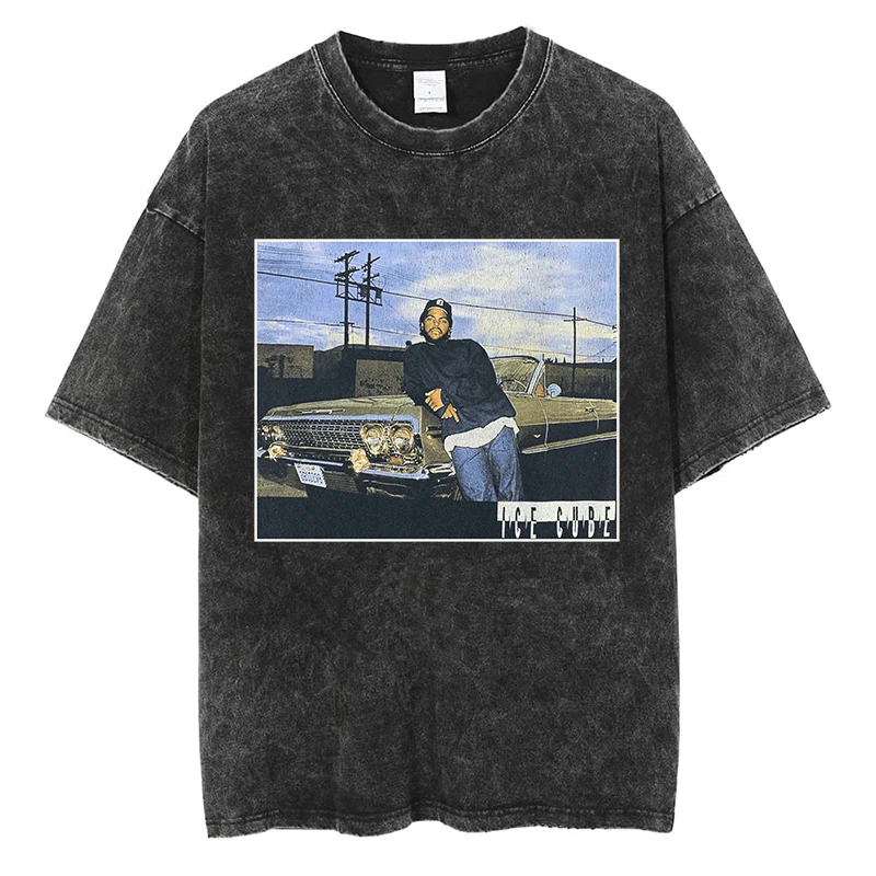 

Rapper Ice Cube Poster Cover T-shirt 90s Hip Hop Fashion Men Women Fan Shirt Quality Cotton Oversized Black Short Sleeve Tees