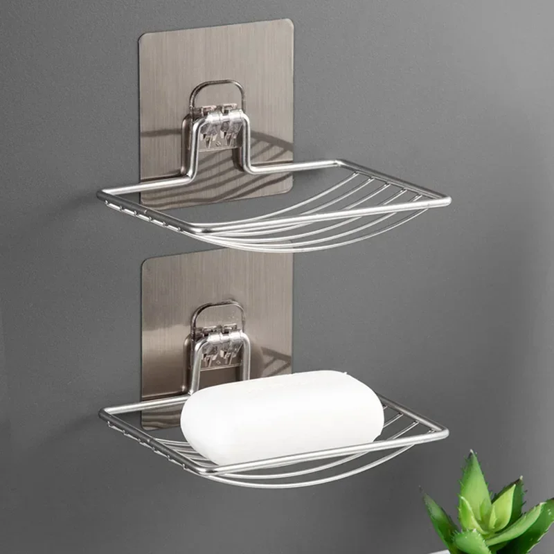 

Stainless Steel Wall Mounted Soap Box, Non Punching, Single Layer Drain Shelf, Self Adhesive, Bathroom Accessory, Soap Dish