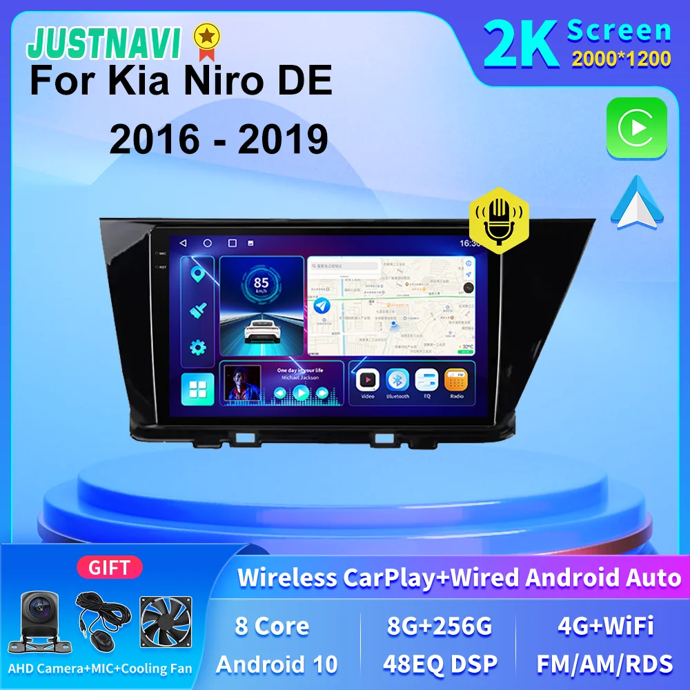 

JUSTNAVI 2K Screen 4G LTE Android Car Multimedia Radio GPS Carplay Autoradio For Kia Niro DE 2016 2017 2018 2019 SWC BT RDS DSP