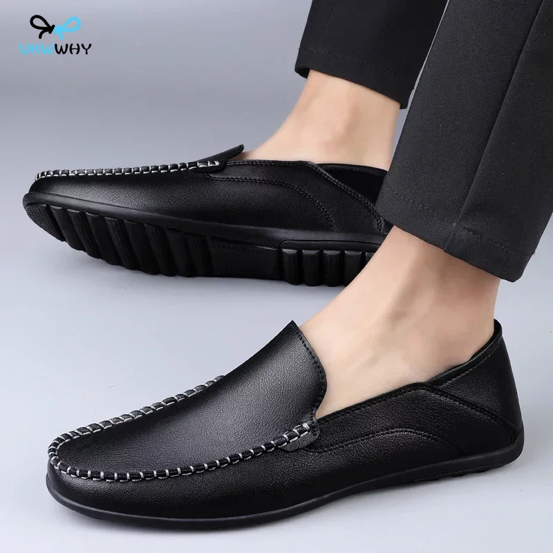 

Genuine Leather Men Shoes Casual Luxury Formal Mens Loafers Moccasins Italian Breathable Slip on Male Boat Shoes Plus Size 46 47