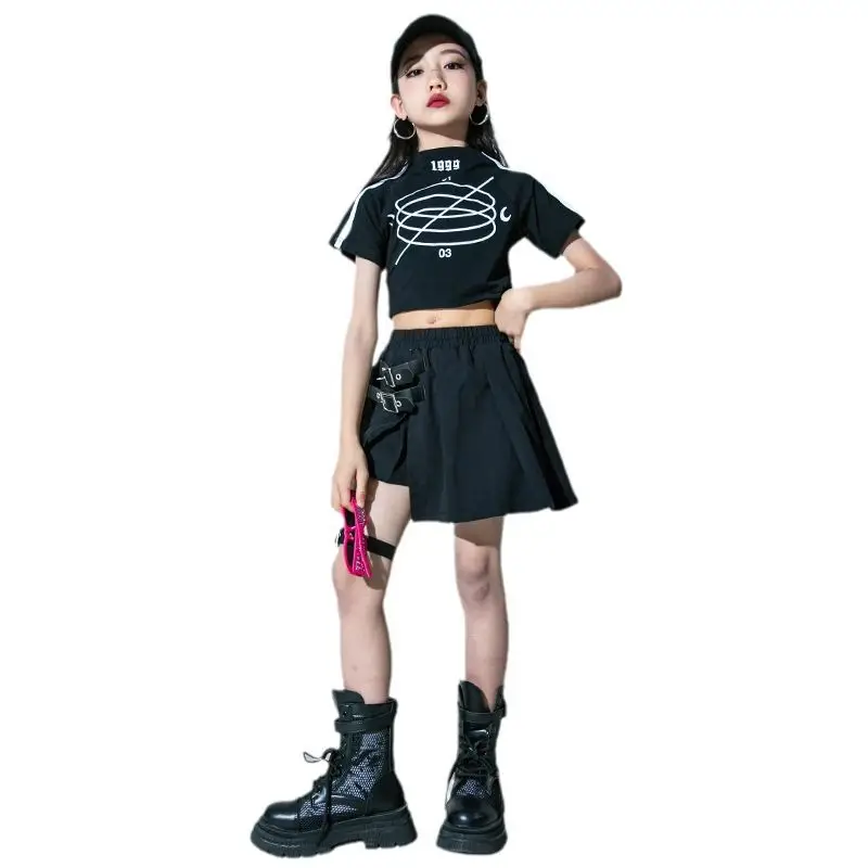 

Girls Hip Hop Crop Top Goth Skirt Child Streetwear Cool Short Jacket Clothes Sets Street Dance Tank Top Kids Summer Jazz Costume