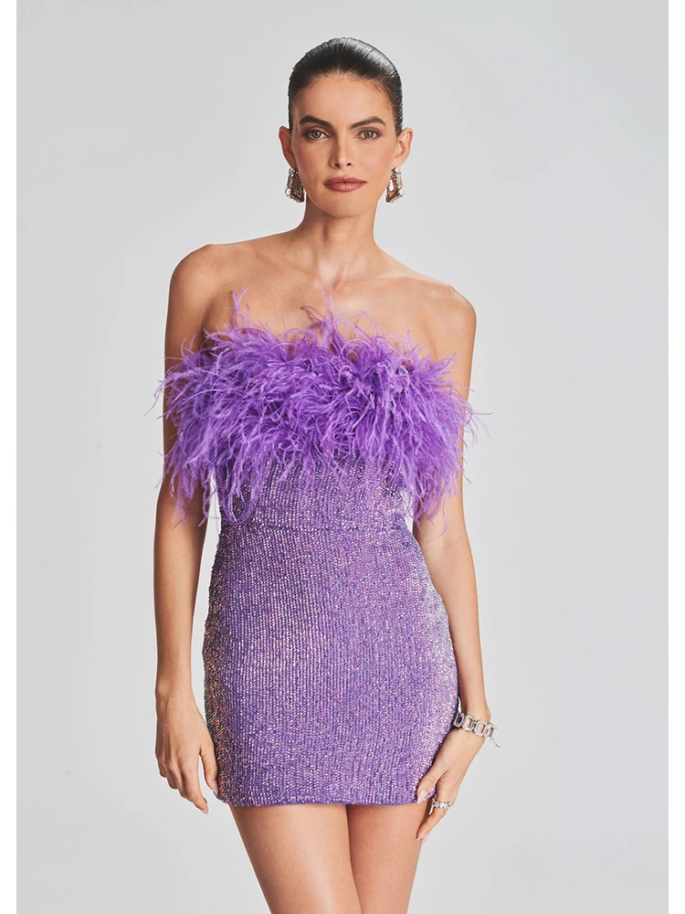 New LightPurple Color Women Strapless Feathers Shinning Sequines Bodycon Mini Dress Celebrate Nightclub Party Birthday Dress
New LightPurple Color Women Strapless Feathers Shinning Sequines Bodycon Mini Dress Celebrate Nightclub Party Birthday Dress