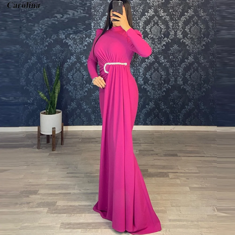 Long Sleeves Long Prom Gown High Neck Custom Made Satin Beading Occasion Dress Robe De Soirée Women Ruched Evening Party Dress
Long Sleeves Long Prom Gown High Neck Custom Made Satin Beading Occasion Dress Robe De Soirée Women Ruched Evening Party Dress