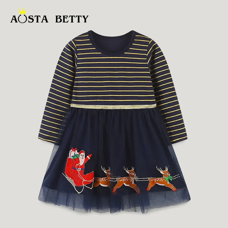 Autumn New Girls Dress European Style Santa Claus Elk Embroidered Gauze Skirt Baby Striped Children's
Autumn New Girls Dress European Style Santa Claus Elk Embroidered Gauze Skirt Baby Striped Children's