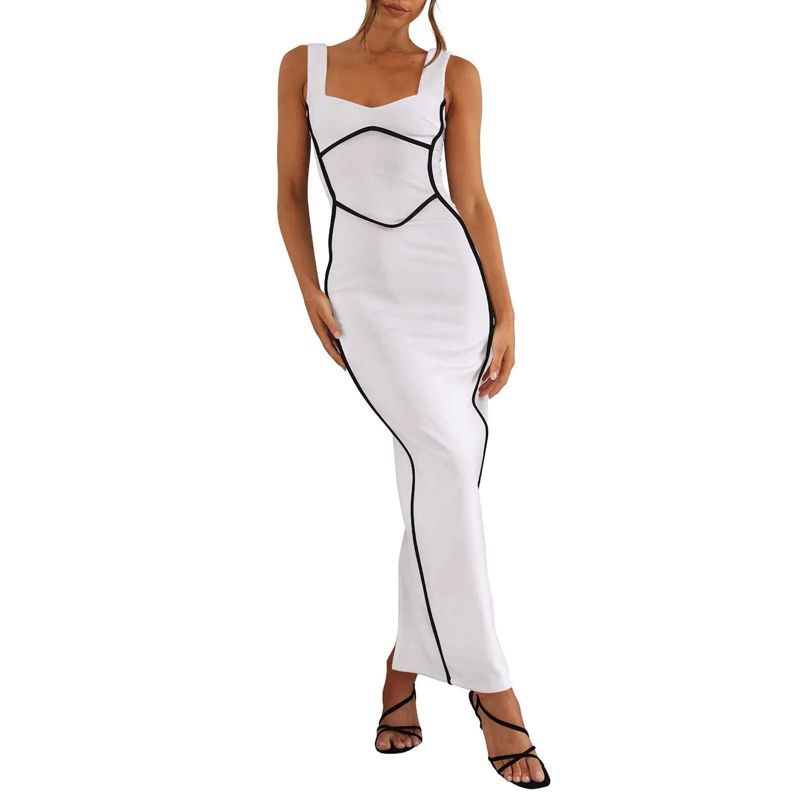 

Women'S New Long Dress Fashion Sexy Solid Color Sleeveless Strapless Dress Causal Daily Skinny Slim Fit Zipper Slit Dress