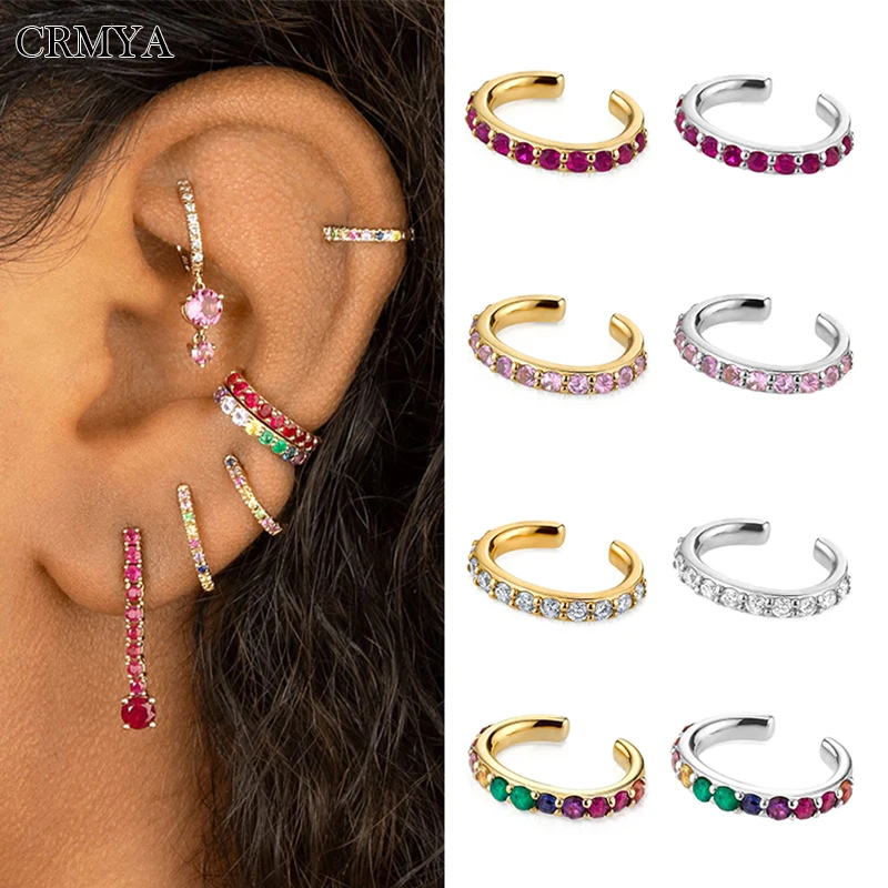 

CRMYA Color CZ Zircon Women's Ear Cuff Vintage Gold Silver Filled Fake Piercing For Women Clip Earrings 2022 Jewelry Wholesale