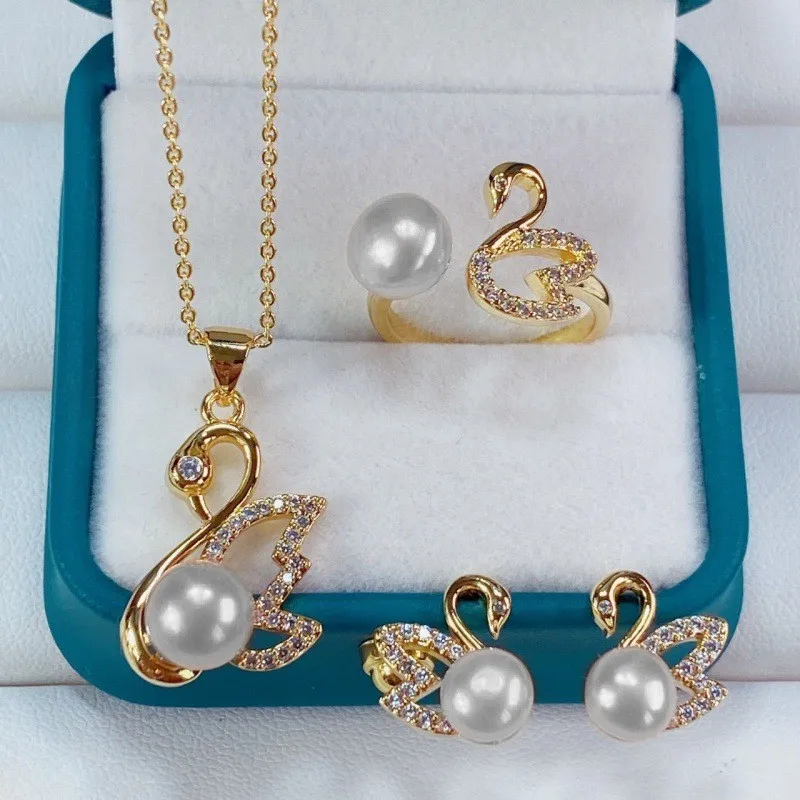 Luxury Fashion Freshwater Pearl Swan Banquet Party Jewelry Set for Women Charm Accessories Birthday Gift for Lover 4PCS/Set Luxury Fashion Freshwater Pearl Swan Banquet Party Jewelry Set for Women Charm Accessories Birthday Gift for Lover 4PCS/Set