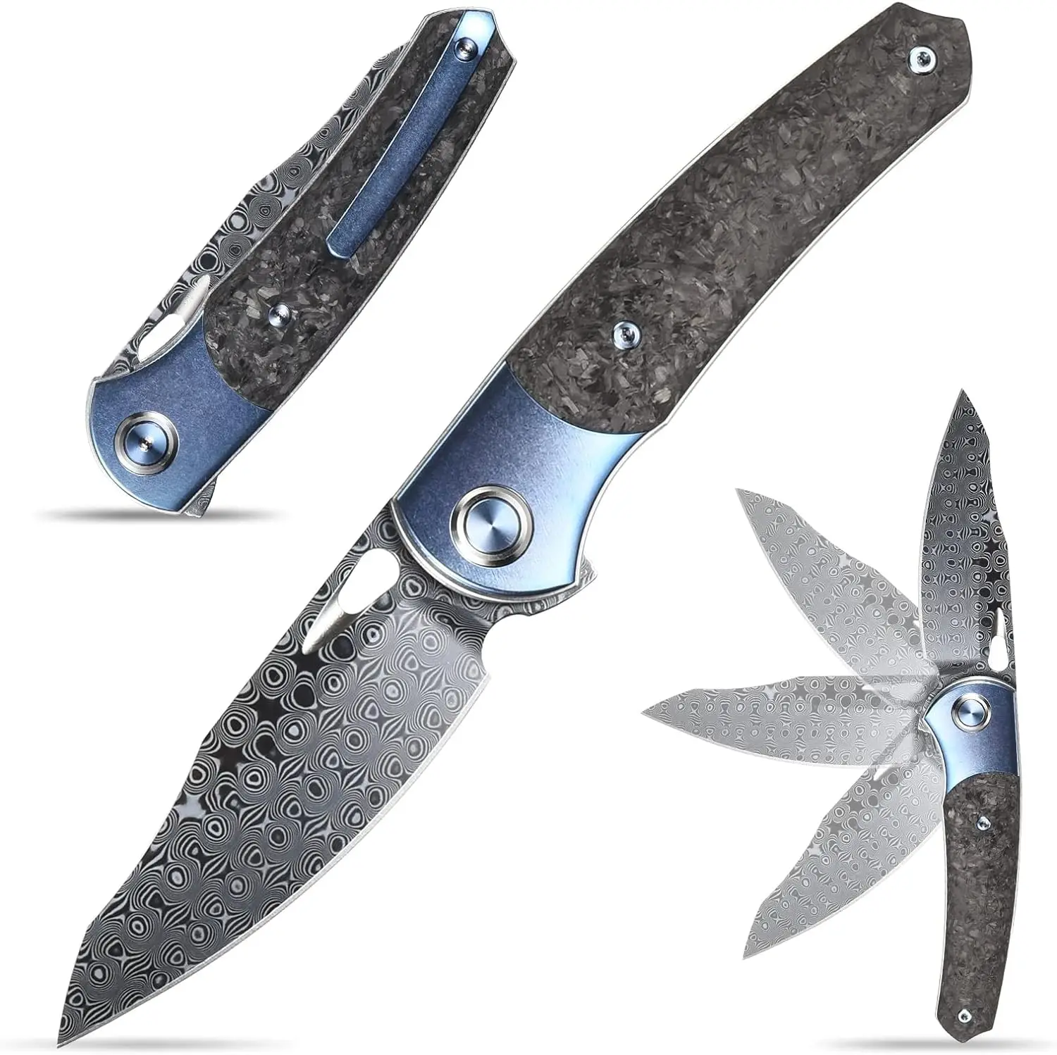 

Sitivien ST237 Damascus Steel Folding Knife Titanium Carbon Fiber Handle EDC Tool Knifes for Collection Working Camping Hiking