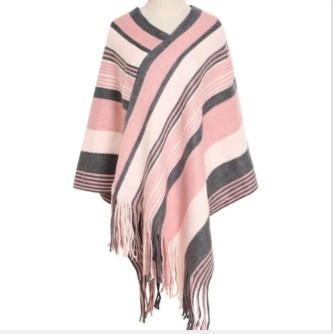 Autumn Winter Brushed Color Striped Knitted Shawl Women's Imitation Cashmere Warm Pullover Cloak Girl Outdoor Pink
Autumn Winter Brushed Color Striped Knitted Shawl Women's Imitation Cashmere Warm Pullover Cloak Girl Outdoor Pink