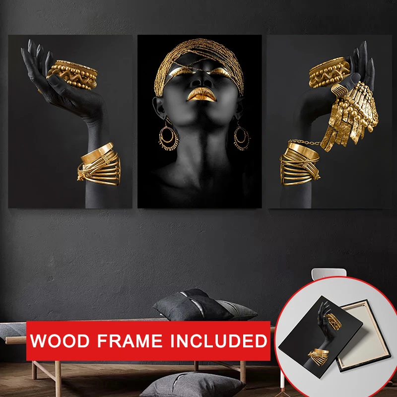 Frame African Woman Wall Painting Art Posters Prints Big Black Woman Holding Gold Jewelry Canvas Picture for Living Room Decor
Frame African Woman Wall Painting Art Posters Prints Big Black Woman Holding Gold Jewelry Canvas Picture for Living Room Decor