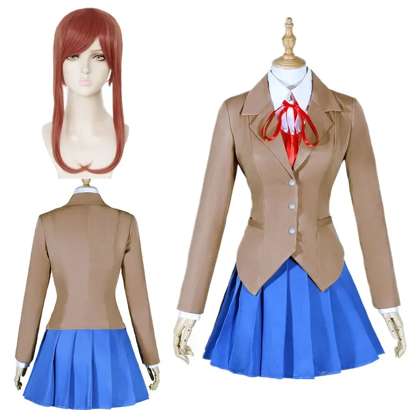 

Game Doki Doki Literature Club Monika Cosplay Sayori Yuri Natsuki Cosplay Costume Wig Set School Uniform Girl Women Costumes