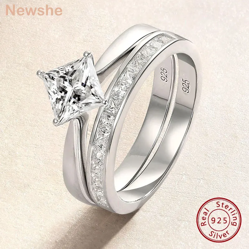 

Кольца Newshe для женщин, серебряные кольца, 925 оригинальные ювелирные изделия, Золотые кольца для принцессы, комплект обручальных колец с фианитом, обручальное кольцо