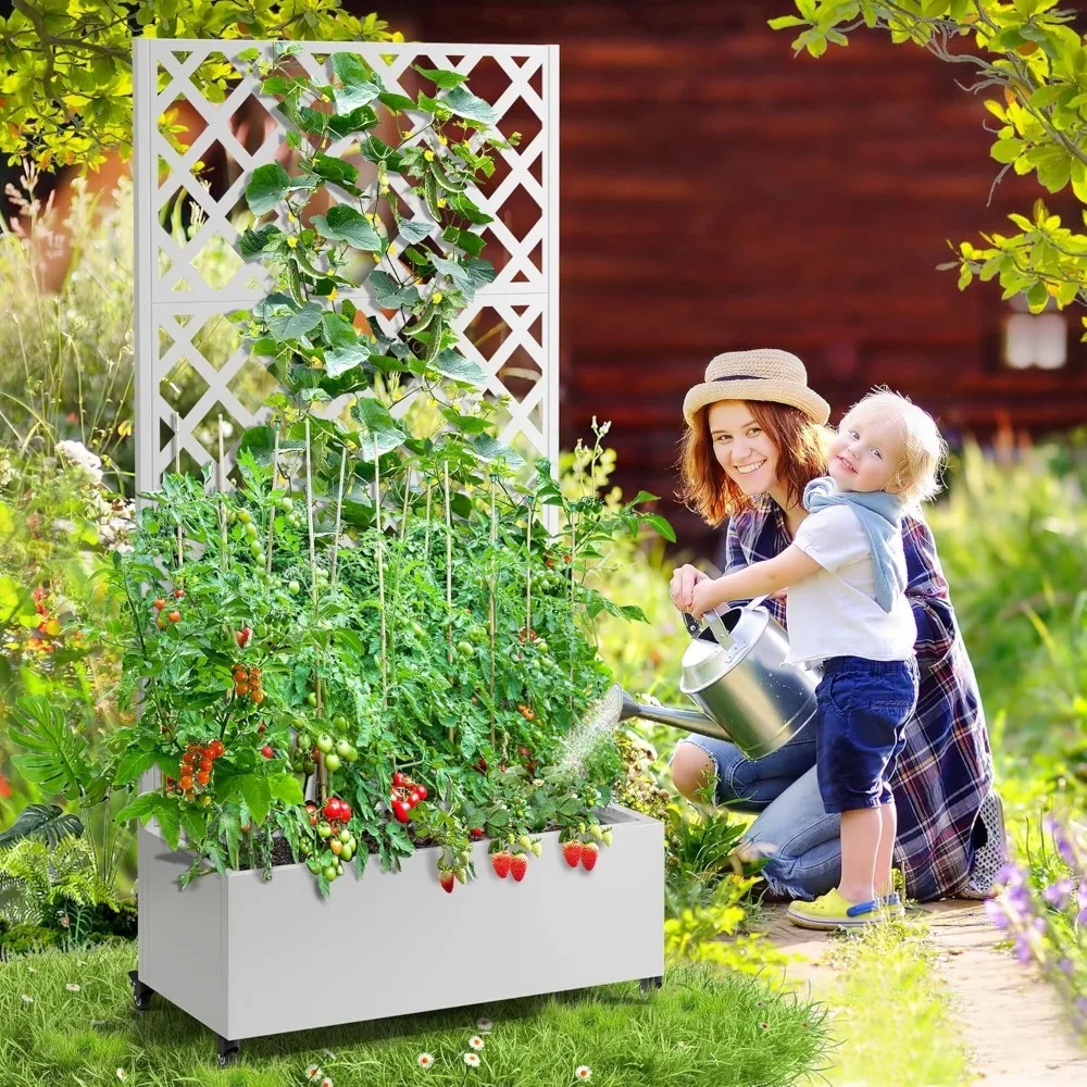 Metal Planter Box,with Diamond Lattice Trellis Planter Box for Climbing Plants/Vines,with wheels,Garden Bed with Trellis.
Metal Planter Box,with Diamond Lattice Trellis Planter Box for Climbing Plants/Vines,with wheels,Garden Bed with Trellis.