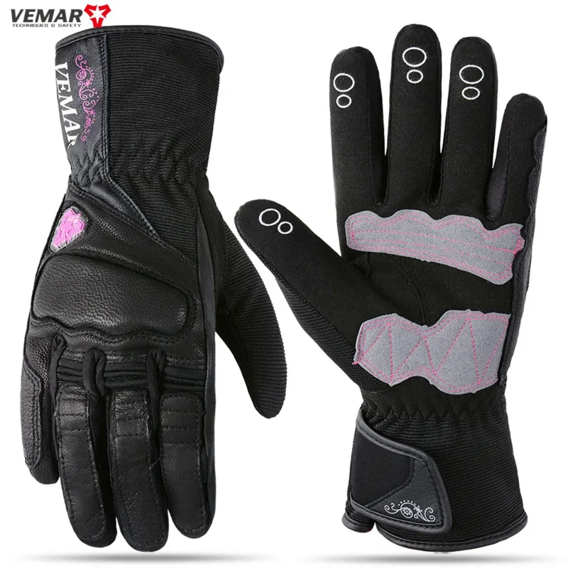 

Длинные Мотоциклетные Перчатки VEMAR из козьей кожи, женские дышащие перчатки для мотокросса, аксессуары для езды на мотоцикле и велосипеде