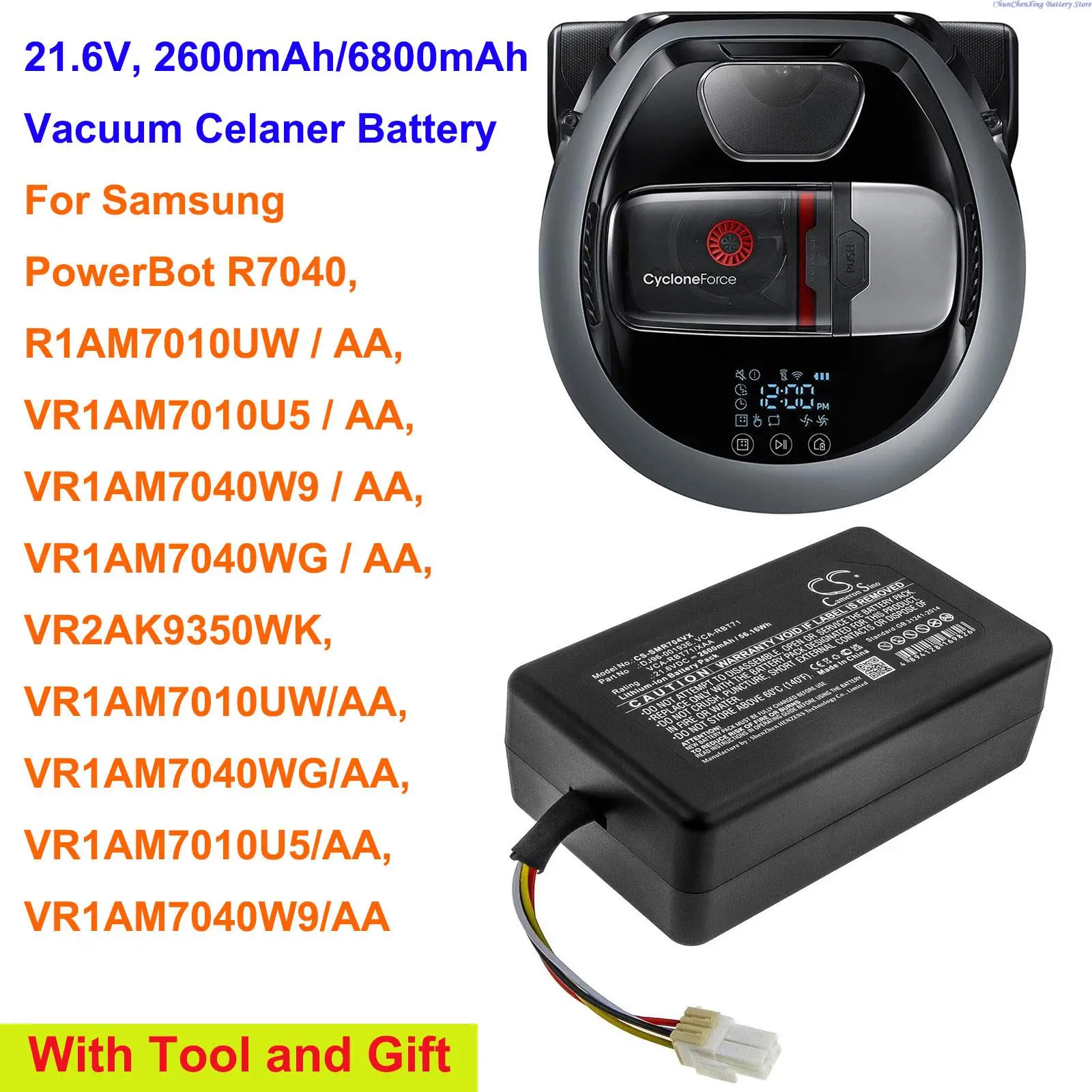 OrangeYu 2600mAh/6800mAh Battery VCA-RBT71 for Samsung PowerBot R7040, VR2AK9350WK, VR1AM7010UW/AA with Gifts and tools
OrangeYu 2600mAh/6800mAh Battery VCA-RBT71 for Samsung PowerBot R7040, VR2AK9350WK, VR1AM7010UW/AA with Gifts and tools