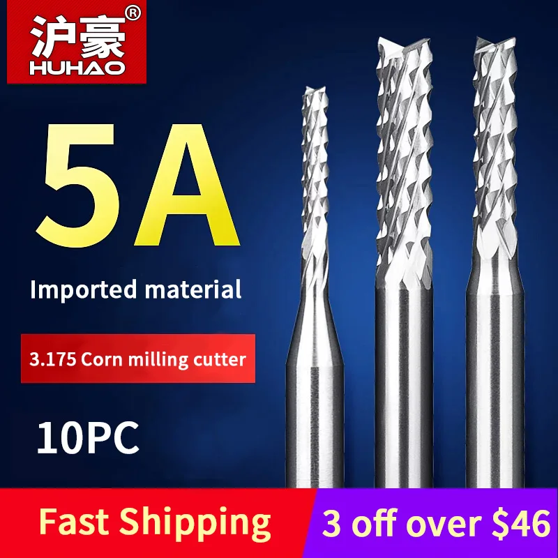 

HUHAO 5A Corn Milling Cutter 3.175 Shank CNC Router Bit PCB Corn End Mill Tungsten Steel Engraving Bit Woodworking Tools