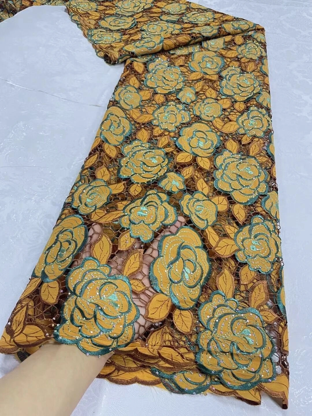 

Нигерийская Тюлевая кружевная ткань для шитья, свадебное платье с вышивкой, шифон, искусственный гипюр, высокое качество, хлопок 5 ярдов, 2024 JL347