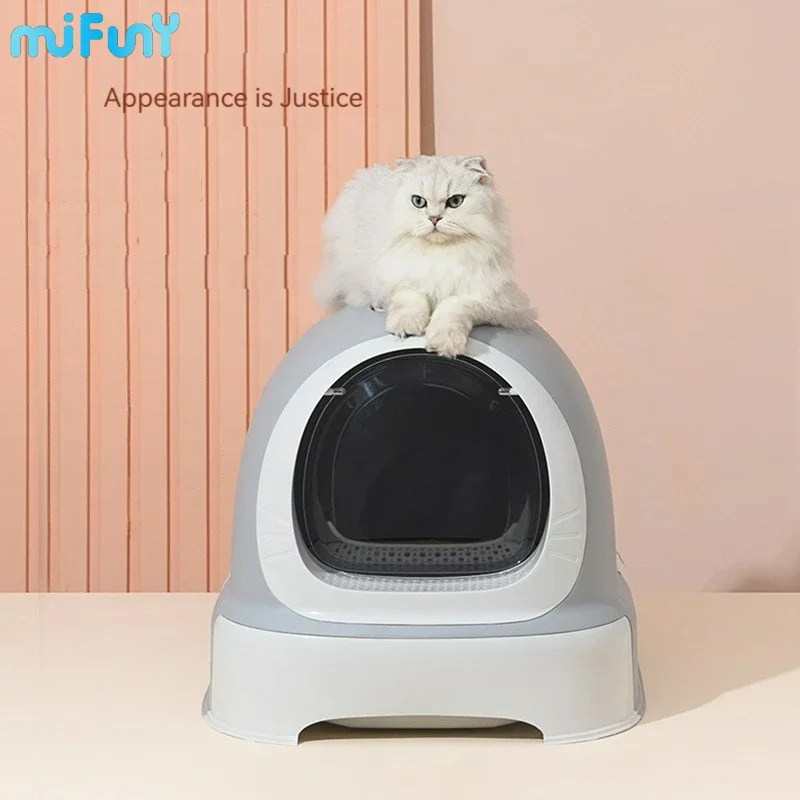 

MiFuny Cat Litter Box with Tray Drawer Environmental Cat Toilet Skidproof Splatter-proof Cat Box Semi Enclosed Pet Products